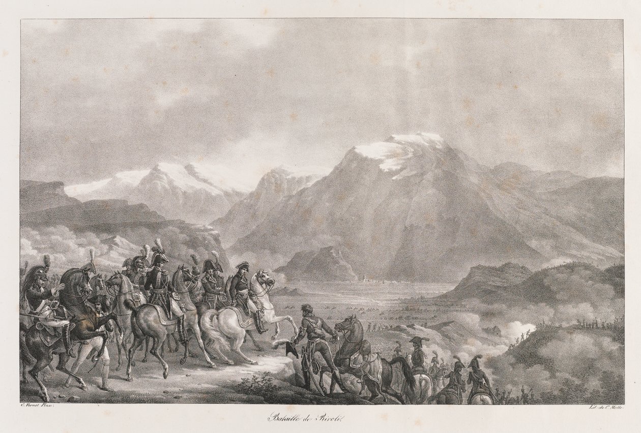 Bataille de Rivoli, début du 19ème siècle (lithographie) - Charles Etienne Pierre Motte