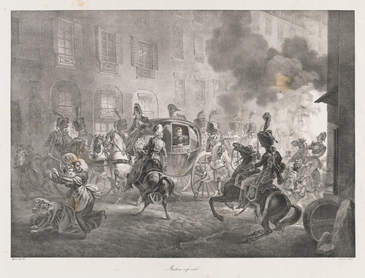 Machine infernale, début du 19ème siècle (lithographie) - Charles Etienne Pierre Motte