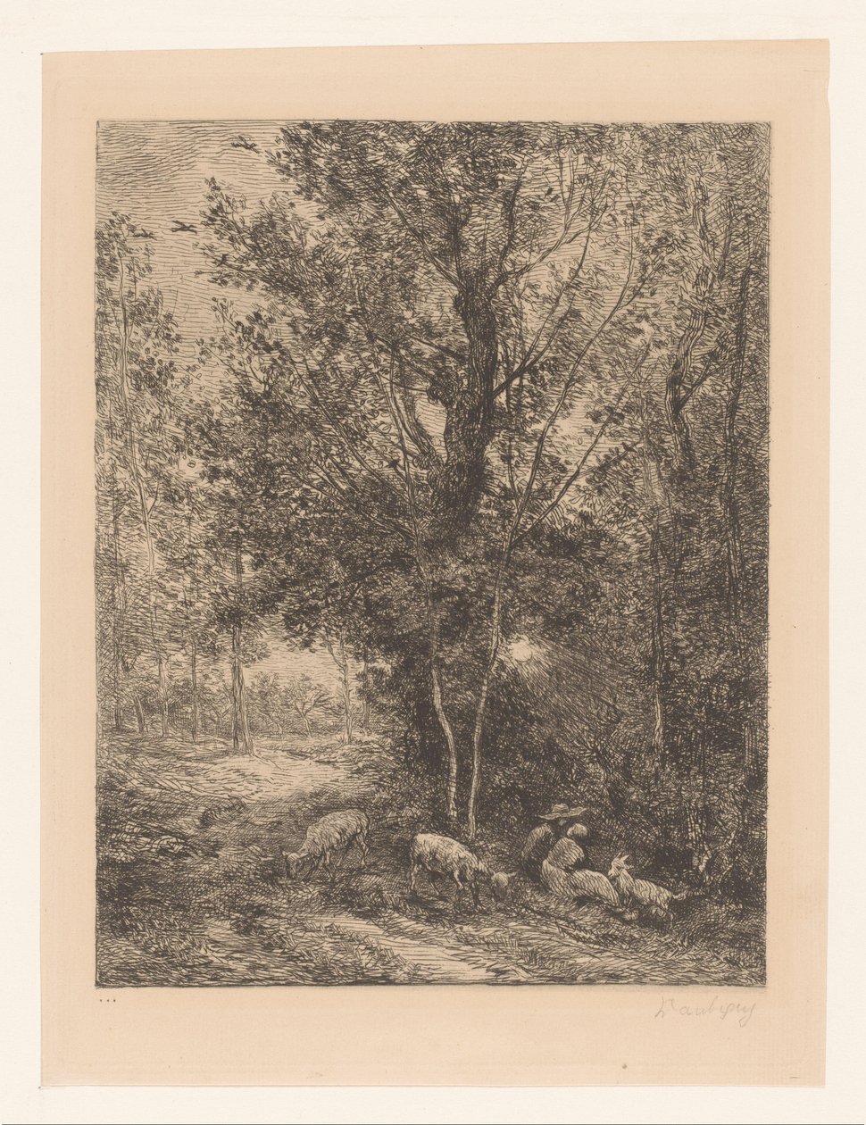 Forêt avec des bergers au repos - Charles Francois Daubigny