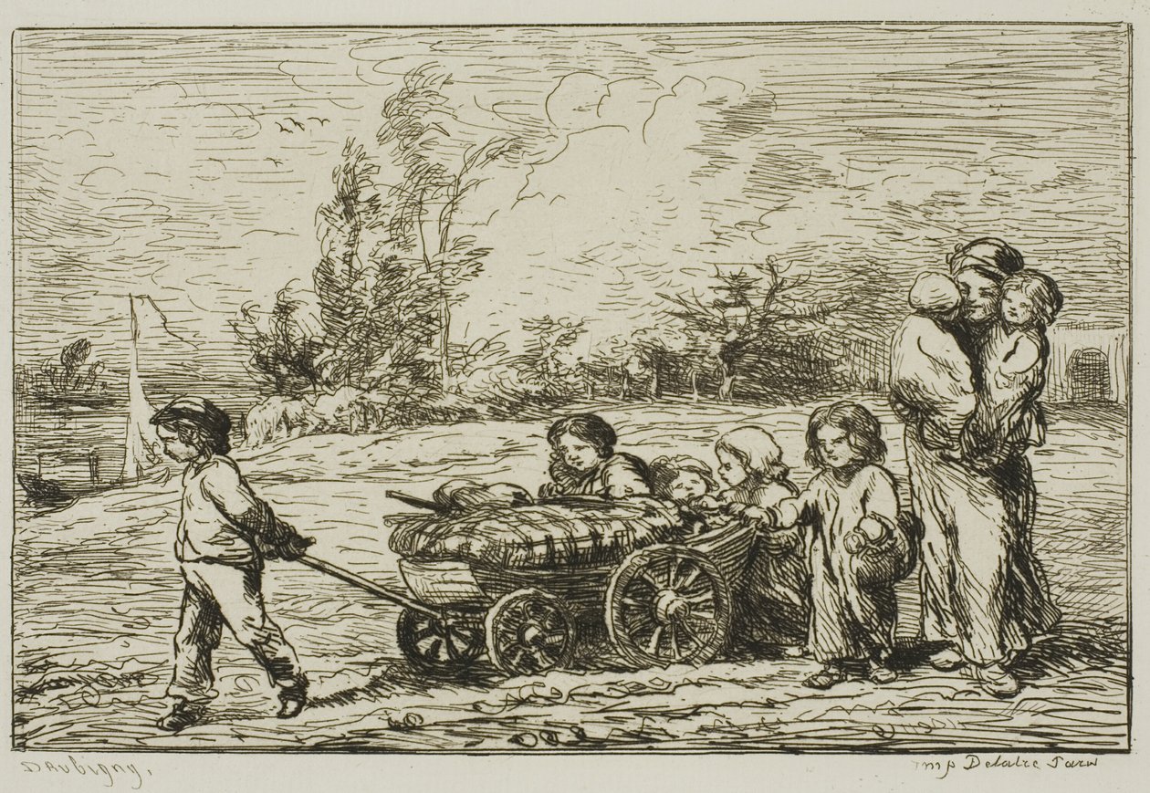Déménagement avec le chariot (Les meubles du bateau) - Charles Francois Daubigny