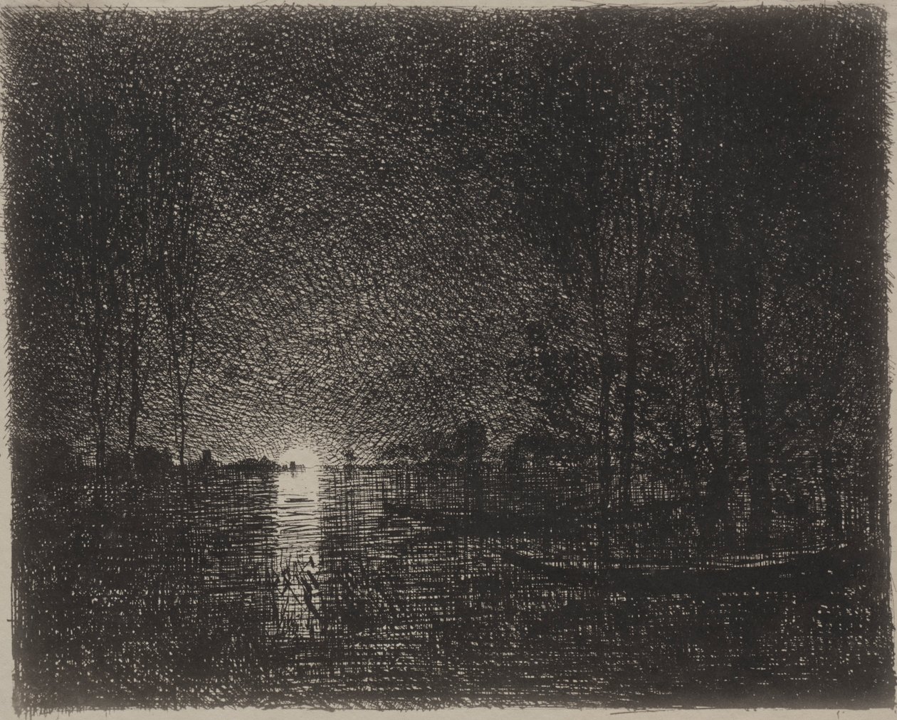 Nightpiece, impression originale 1862, imprimée en 1921 - Charles Francois Daubigny