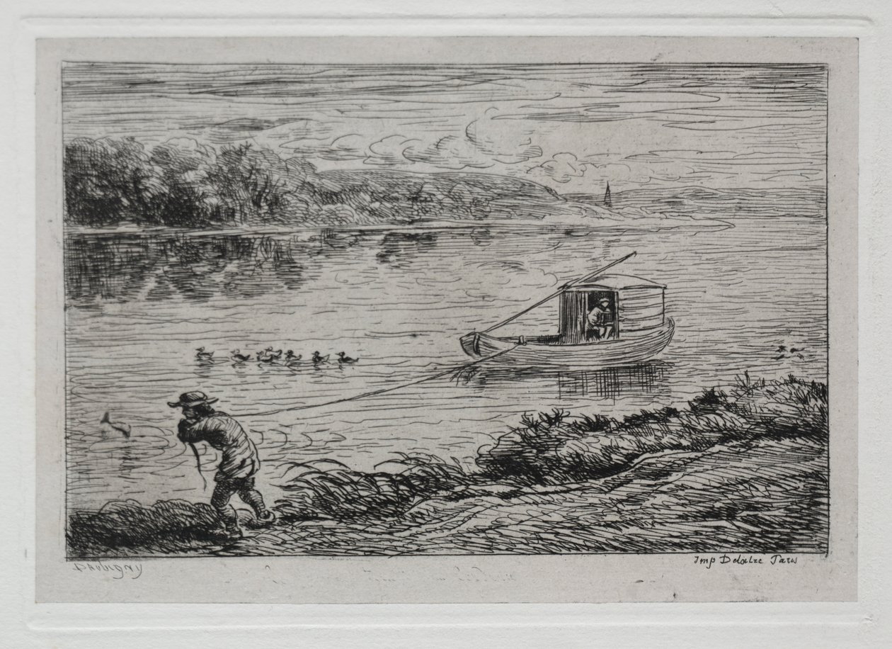Le Voyage en Bateau : Moussaillon Tirant la Corde ou Tirage à la Corde - Charles Francois Daubigny
