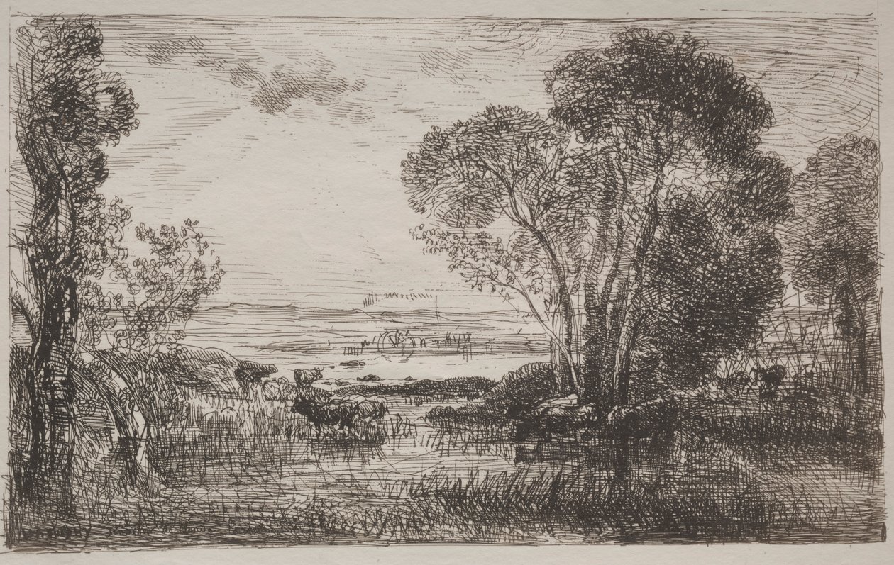 La machine hydraulique, impression originale 1862, imprimée en 1921 - Charles Francois Daubigny