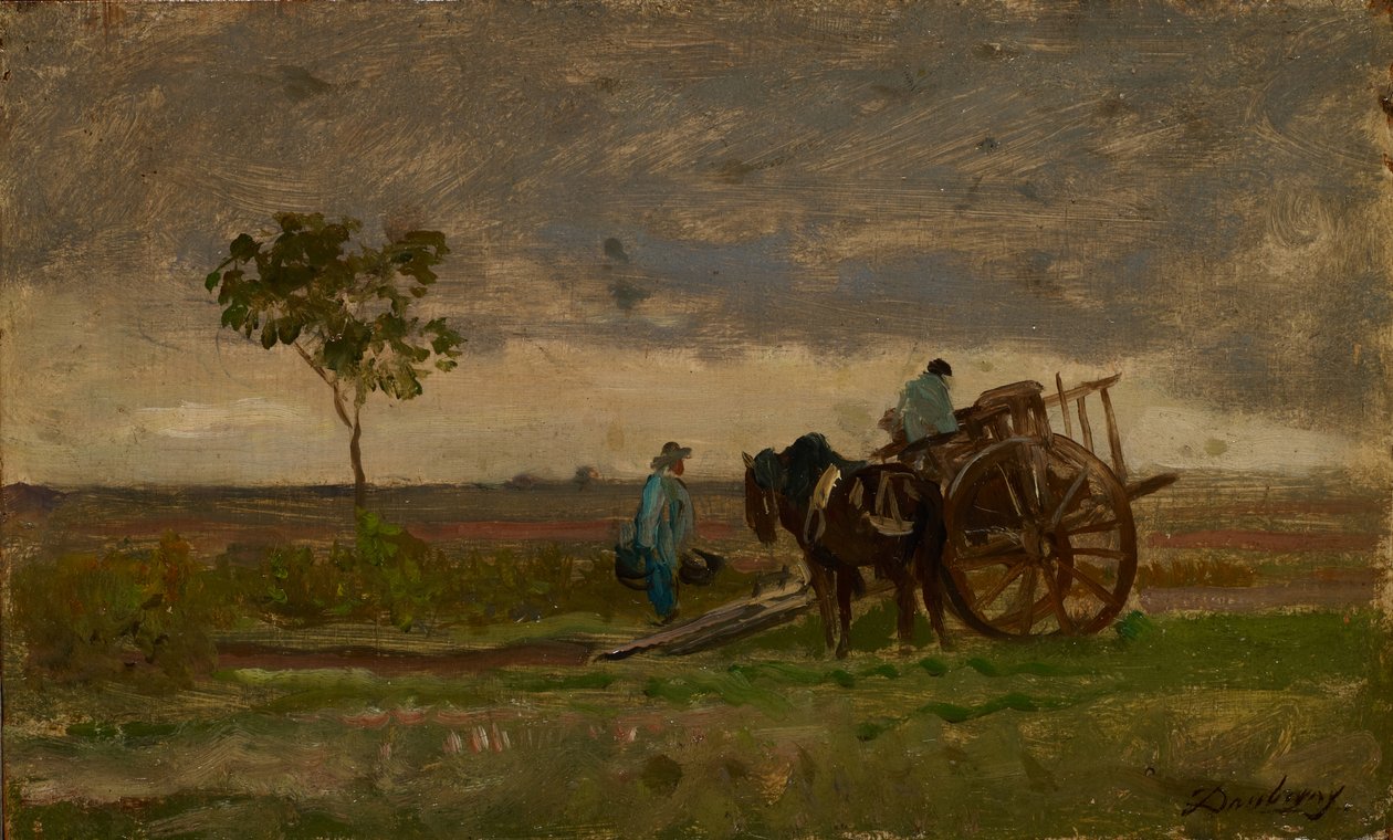 Vaste paysage avec charrette de paysans - Charles Francois Daubigny