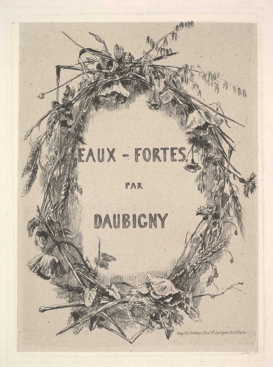 Couronne de fleurs sauvages, titre pour Eaux-Fortes par Daubigny - Charles Francois Daubigny