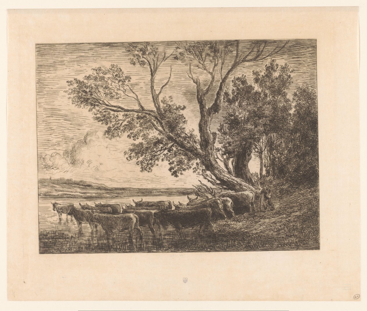 Paysage avec des bovins traversant un gué - Charles François Daubigny (attributed to)