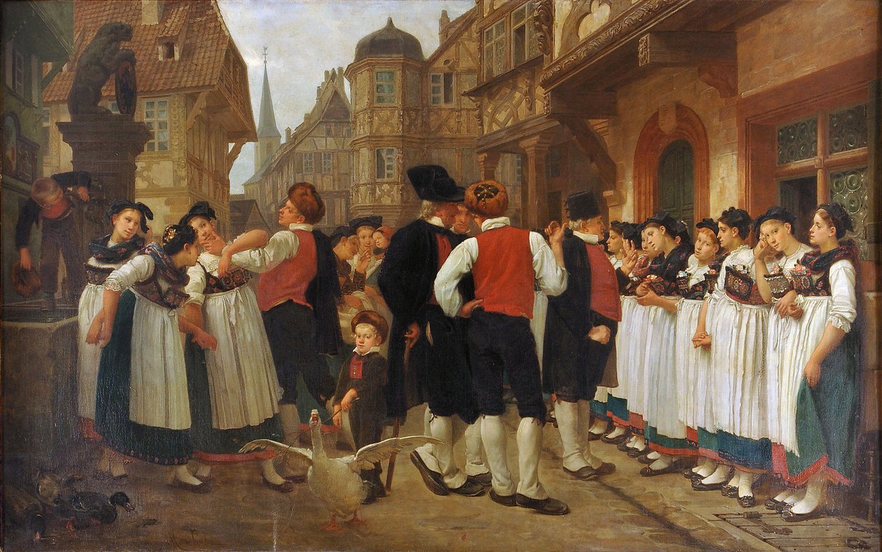 French: La foire aux servantes - Charles Francois Marchal