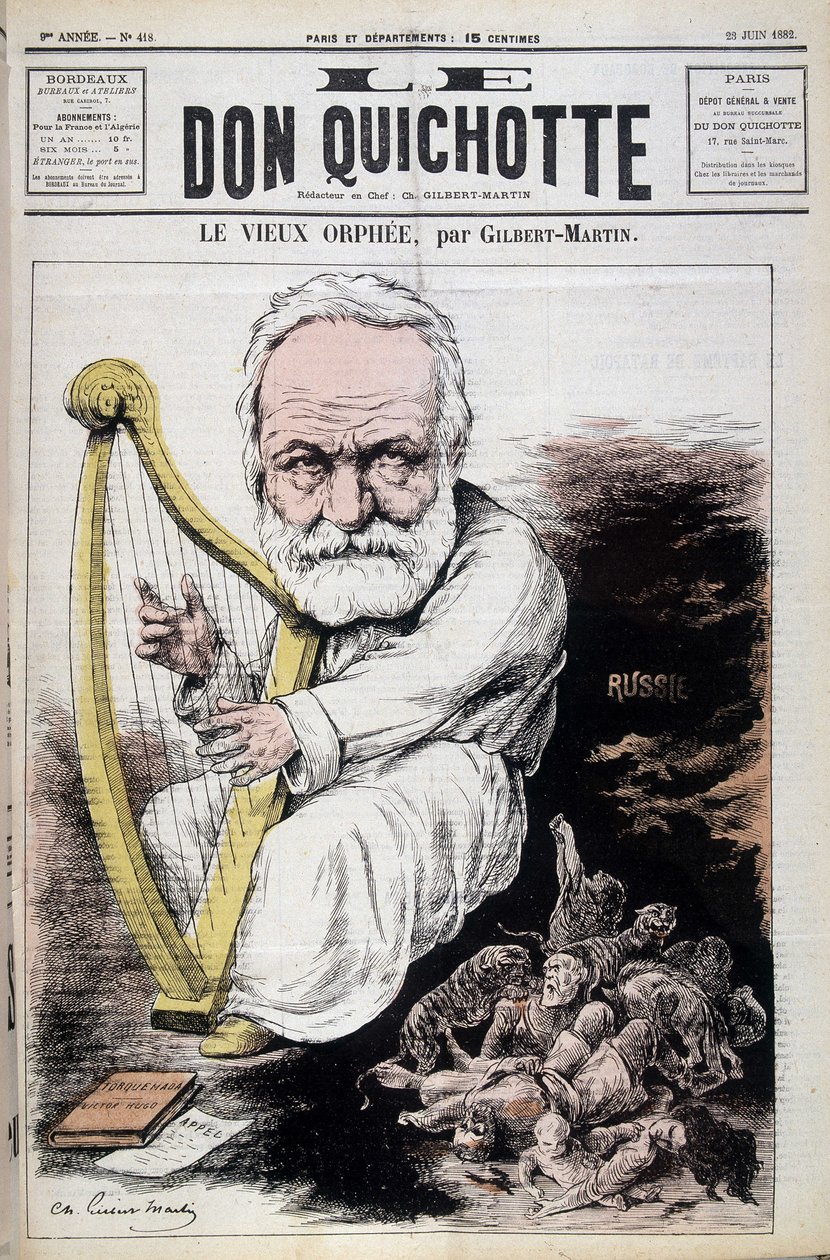 Le Vieux Orphée : caricature sur Victor Hugo et la Russie - par Gilbert-Martin (Gilbert Martin), dans « Don Quichotte » du 23/06/1882 - Charles Gilbert Martin