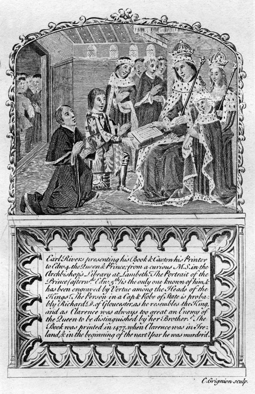 Earl Rivers présente son livre au roi Édouard IV, vers 1477 fin 18e ou début 19e siècle - Charles Grignion
