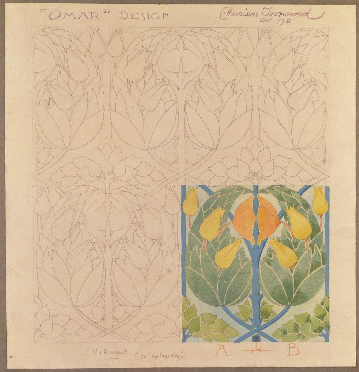 Omar, design pour un double tissu en soie et laine, 1898 - Charles Harrison Townsend