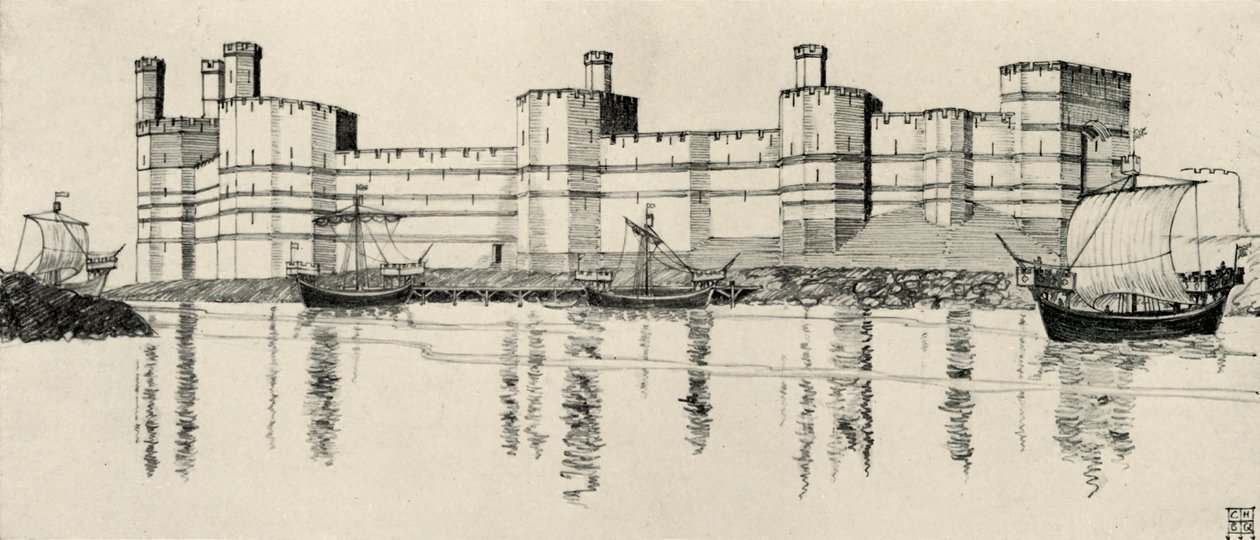 Extérieur du château de Caernarvon, nord du Pays de Galles, 1931 - Charles Henry Bourne Quennell