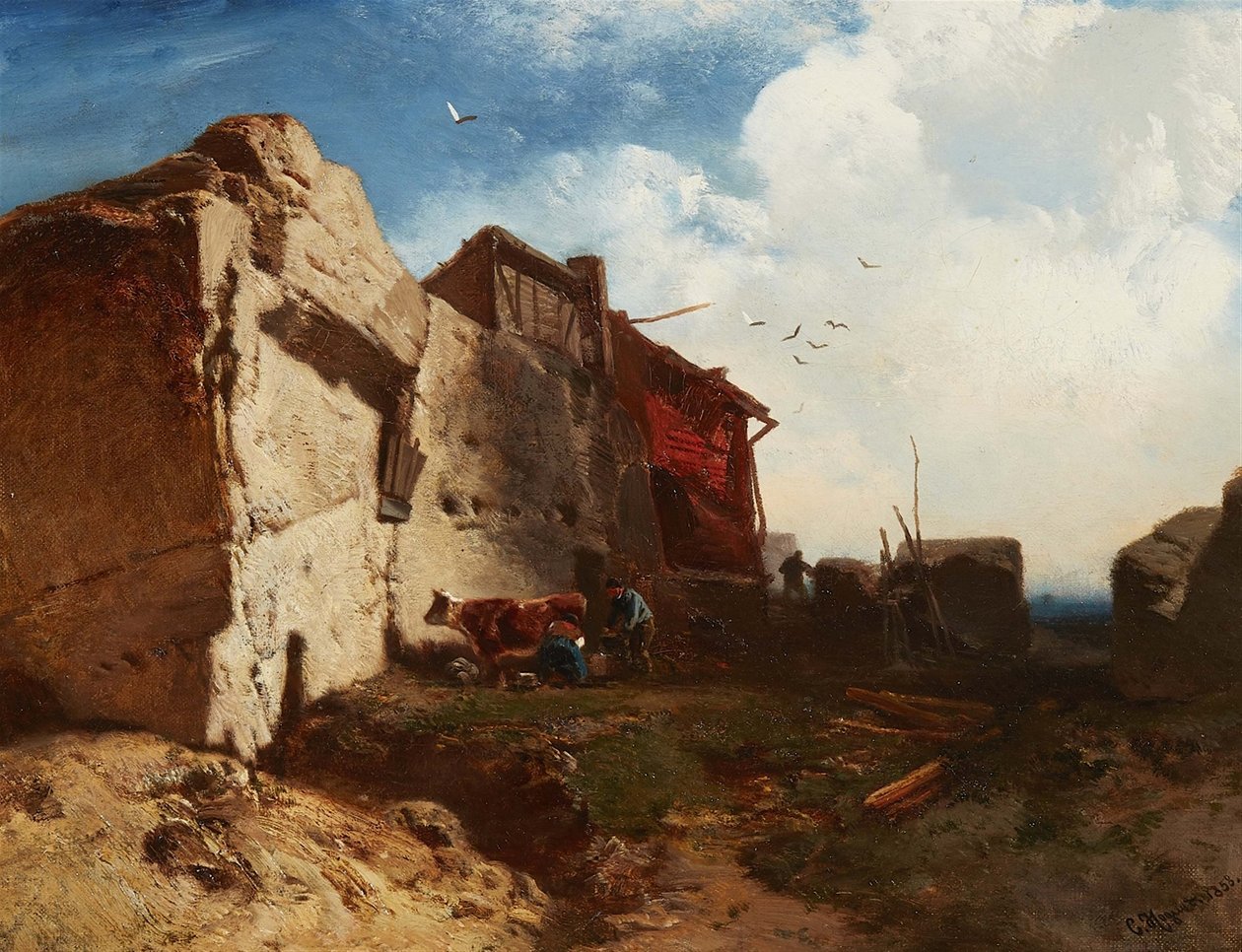 French : Ferme sur une côte rocheuse Farmstead on a Rocky Coastline - Charles Hoguet