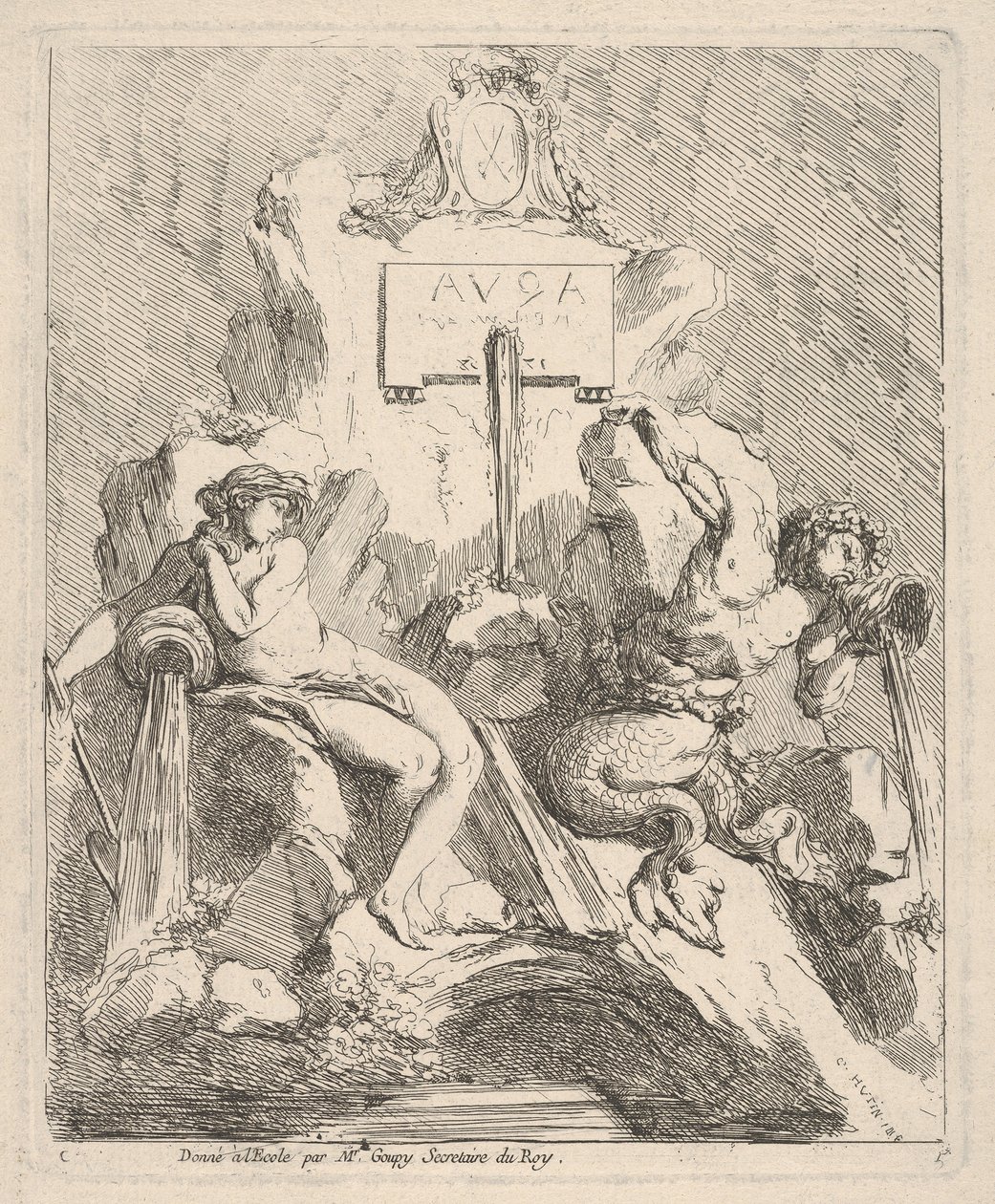 Conception pour une fontaine avec une nymphe assise à gauche et un triton tenant une coquille à sa bouche, 1768 - Charles Hutin