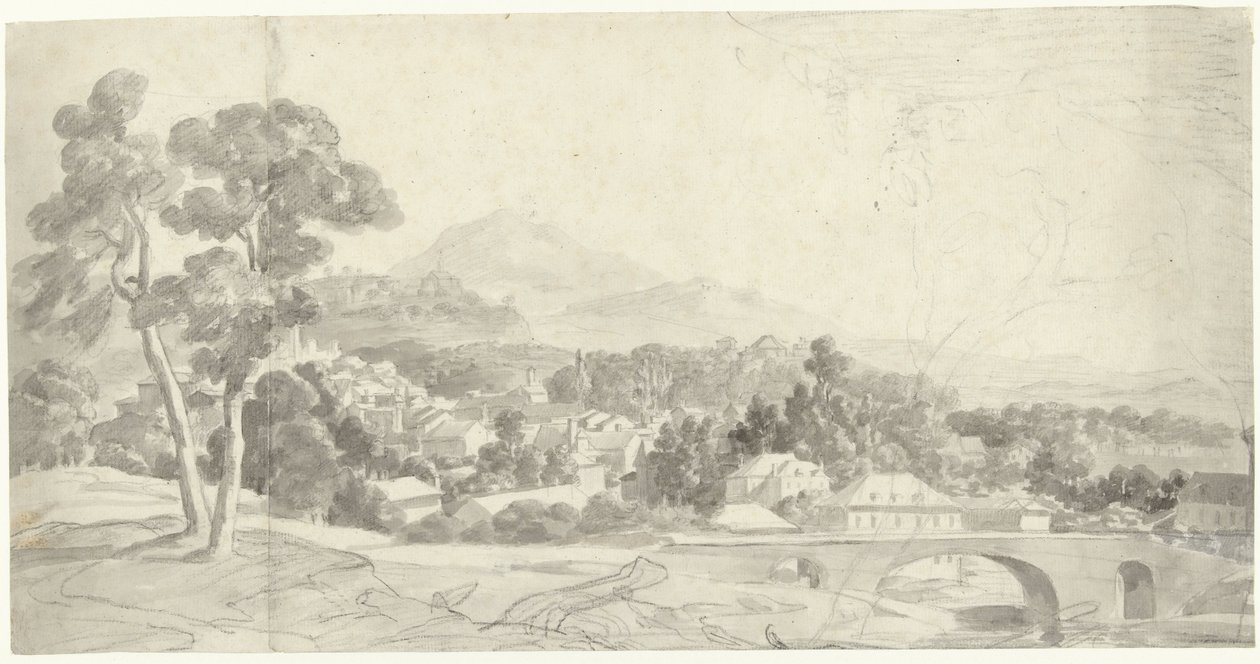 Paysage avec une ville près d