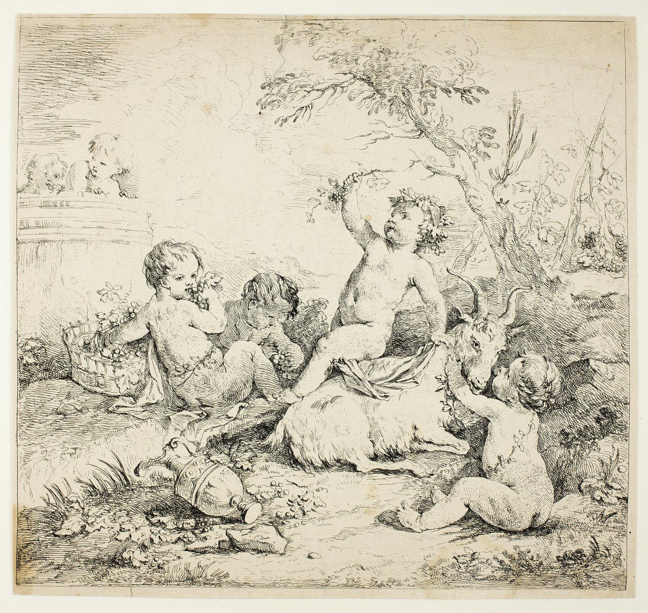 Chérubins avec une chèvre - Charles Joseph Natoire