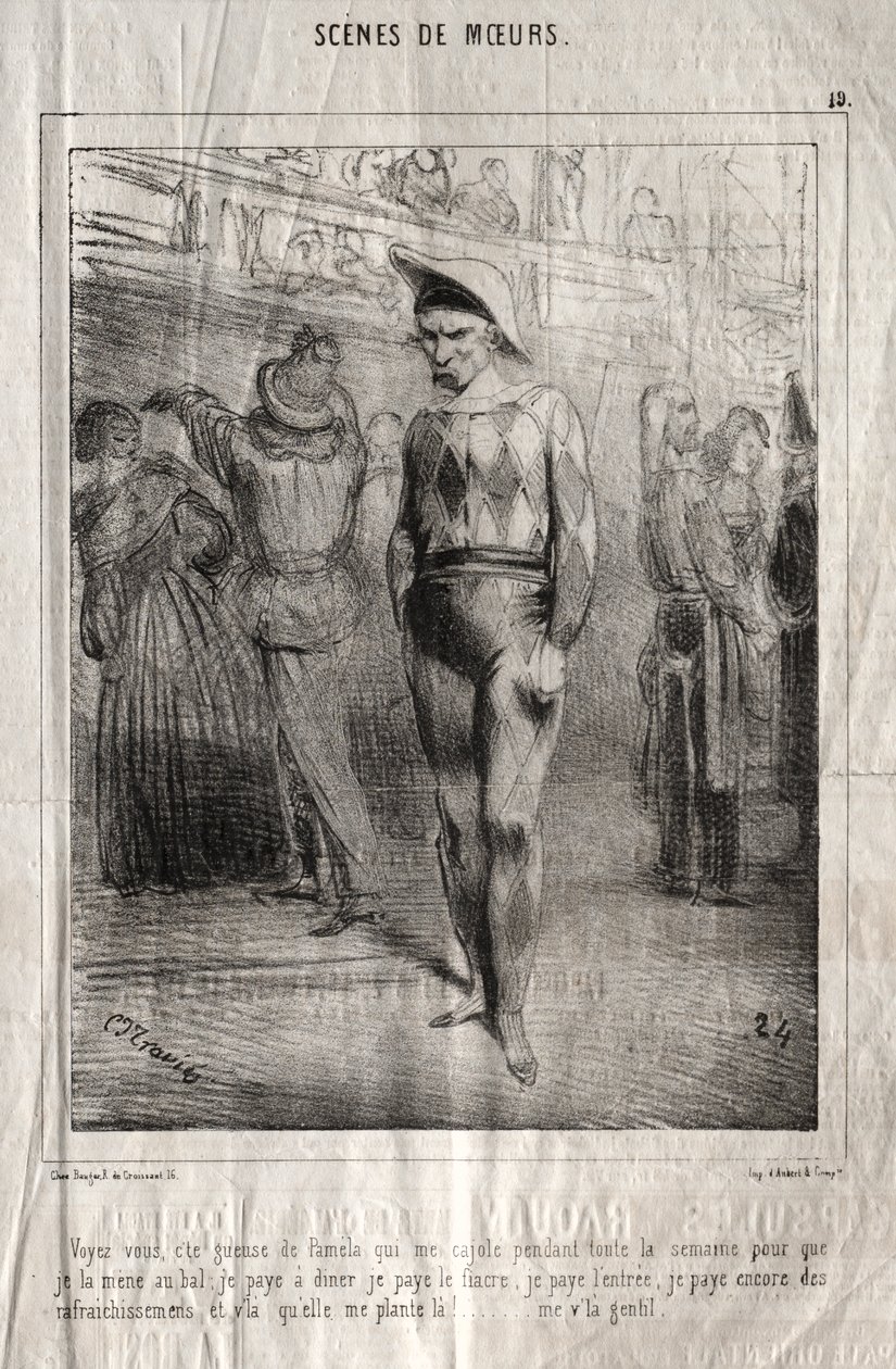 Scènes de mœurs : Voyez-vous, cette queuse de Pamela qui me cajole pendant toute la semaine pour que je la mène au bal... - Charles Joseph Traviès de Villers