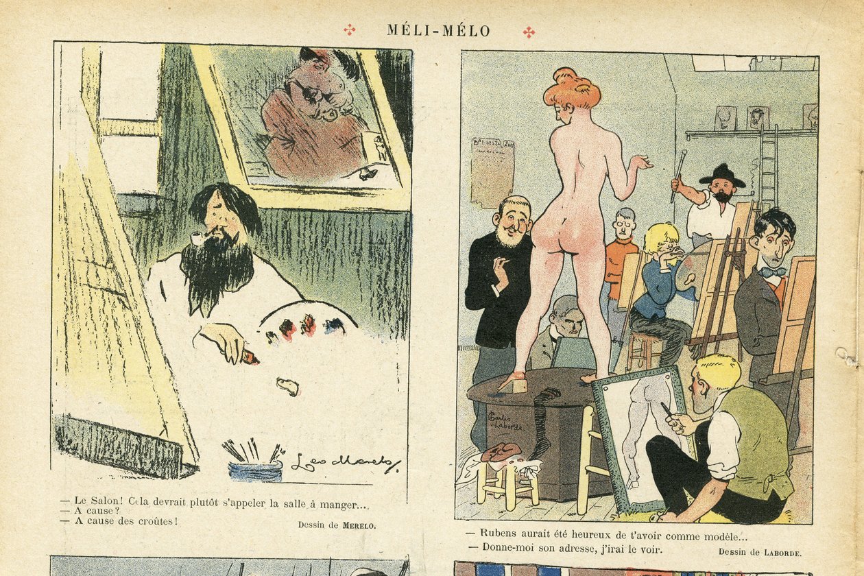 Illustration de Chas-Laborde (1886-1941) dans Le Rire, 21/03/08 - Méli-Mélo - Art, Enseignement, Nudité - Modèle (qui pose) - Charles Laborde