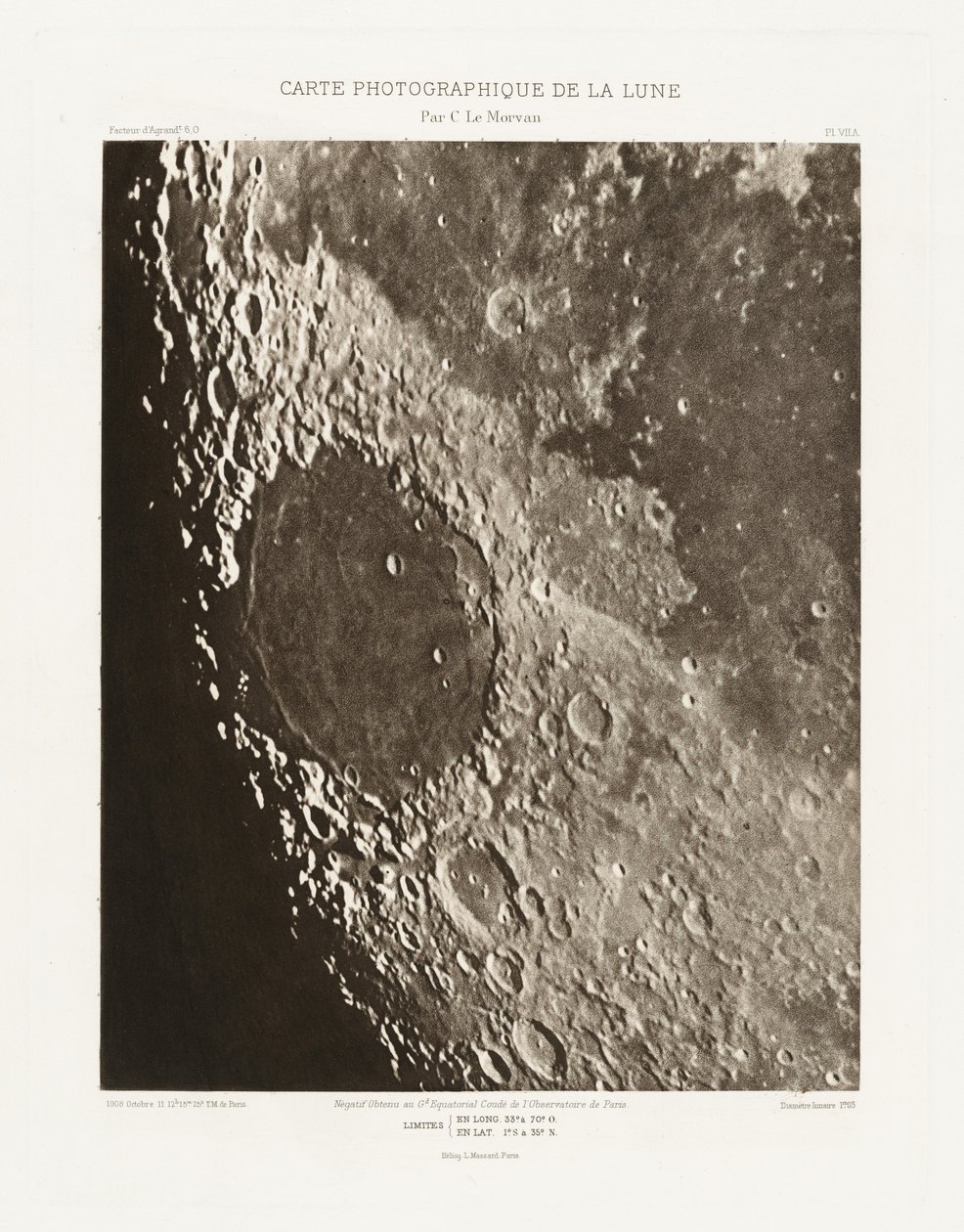 Carte photographique de la lune, planche VII.A (Photographic Chart of the Moon, plate VII.A),October 11 - Charles le Morvan