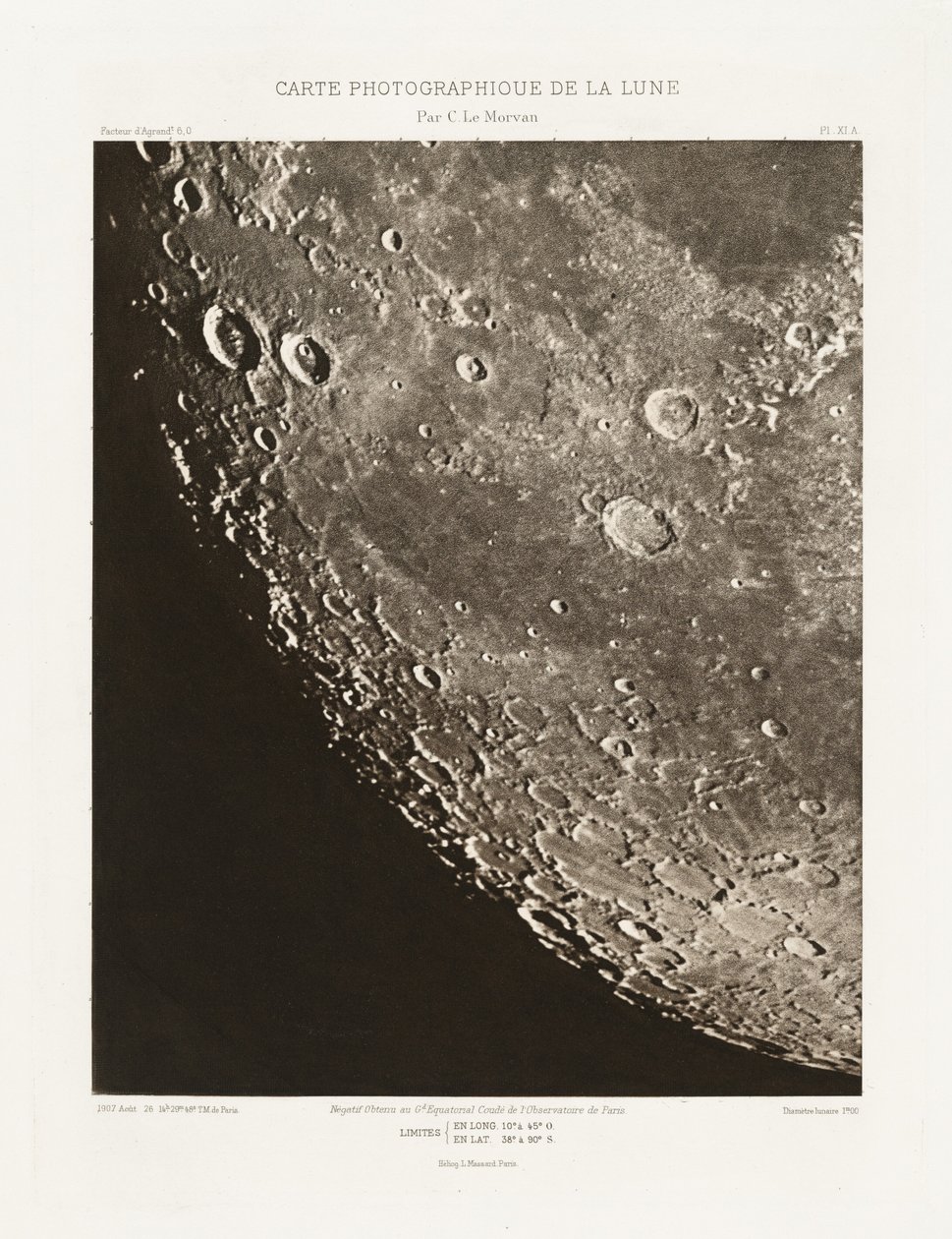 Carte photographique de la lune, planche XI.A (Photographic Chart of the Moon, plate XI.A),August 26 - Charles le Morvan