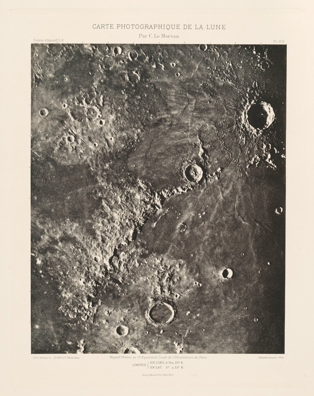 Carte photographique de la lune, planche XIII (Photographic Chart of the Moon, plate XIII),February 6 - Charles le Morvan