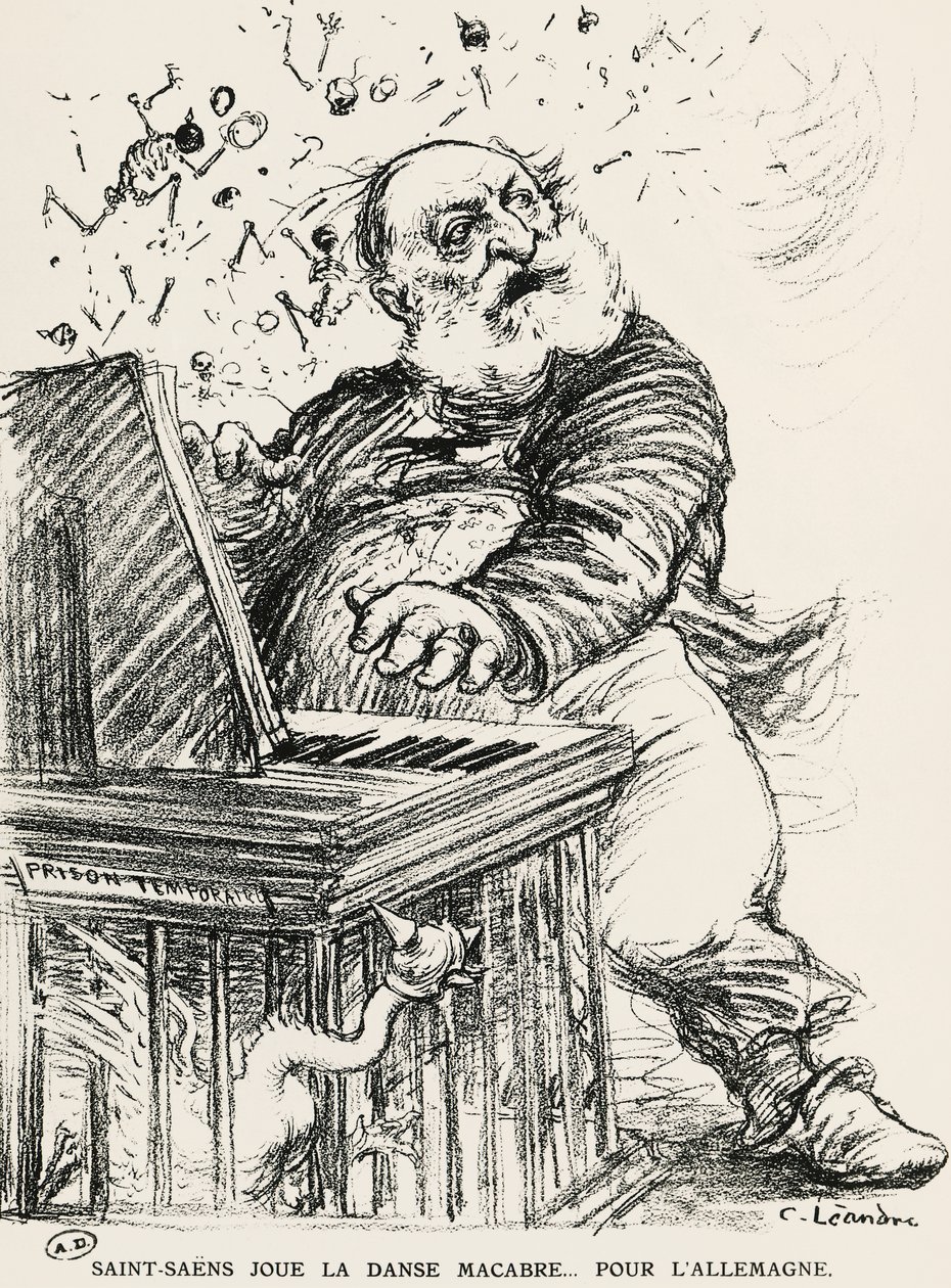 Caricature de Charles Camille Saint-Saëns, compositeur, pianiste et organiste français - Charles Leandre