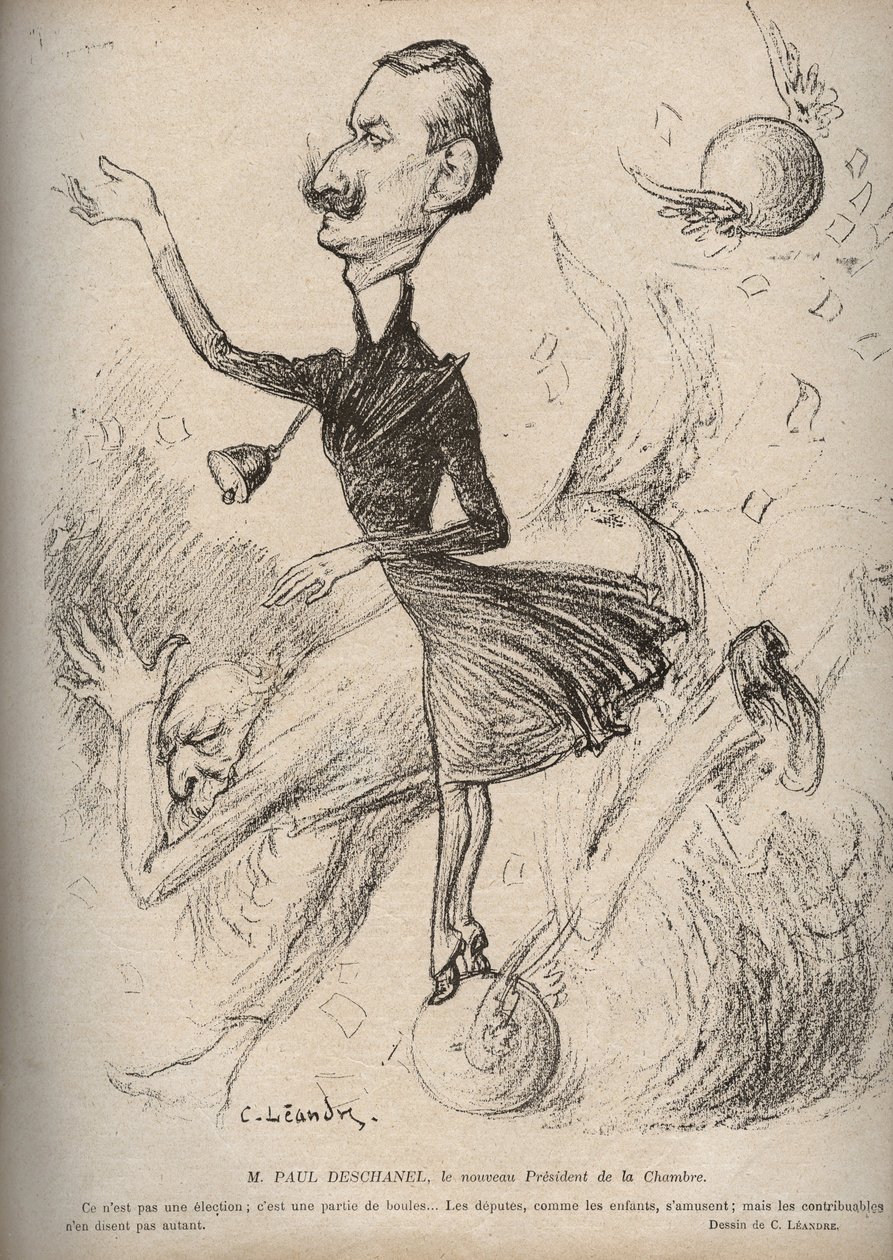 M. Paul Deschanel le nouveau Président de la Chambre - Caricature par Charles Léandre (1862-1934) dans « Le Rire » 1898 - Charles Leandre