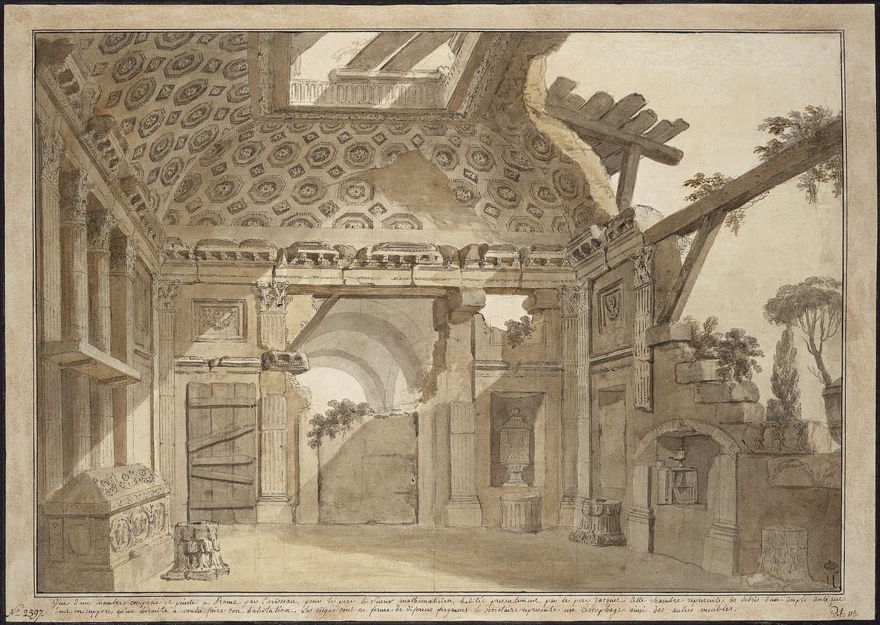 Conception pour les peintures dans la cellule du Père Lesueur au Monastère de la Santissima Trinità dei Monti à Rome - Charles Louis Clérisseau (1722-1820). - Charles Louis Clerisseau