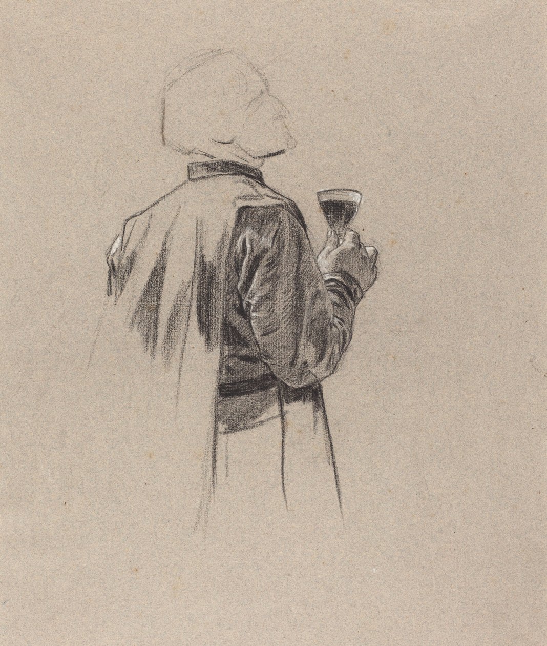 Un homme barbu avec un verre de vin - Charles Louis Lucien Muller