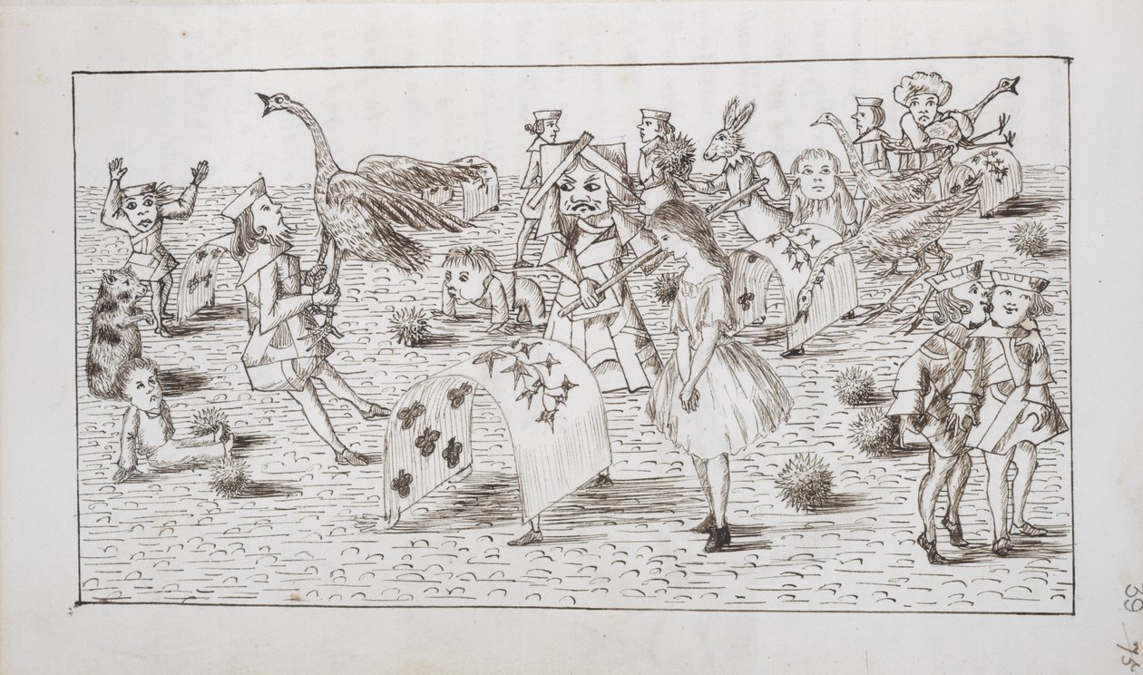 Alice et la Reine Rouge jouent au croquet, illustration du Chapitre IV de 