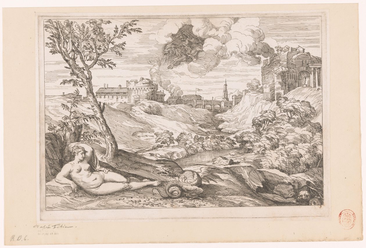 Paysage avec Andromède gardée par le dragon et Persée volant dans un nuage - Charles Macé (attributed to)
