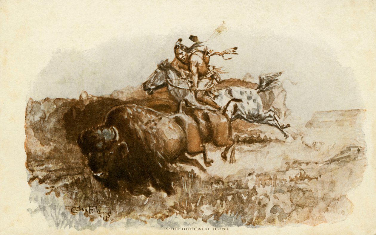 La chasse au bison par C. M. Russell - Charles Marion Russell