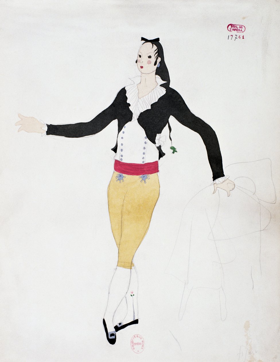 Costume pour le personnage de Figaro du Barbier de Séville de Gioacchino Rossini, croquis de Charles Martin - Charles Martin