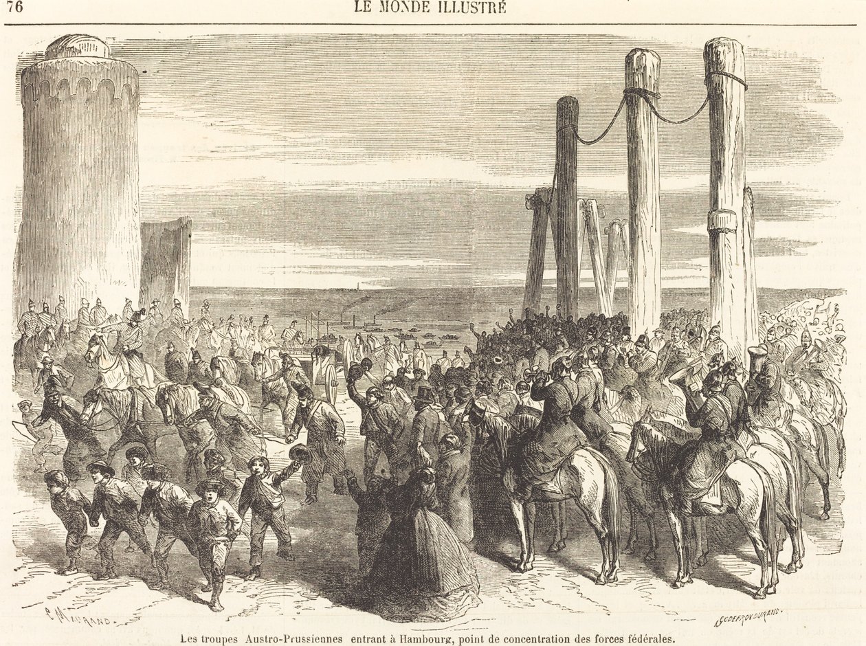 Les troupes Austro-Prussiennes entrant à Hambourg... [partie supérieure] - Charles Maurand after Godefroy Durand
