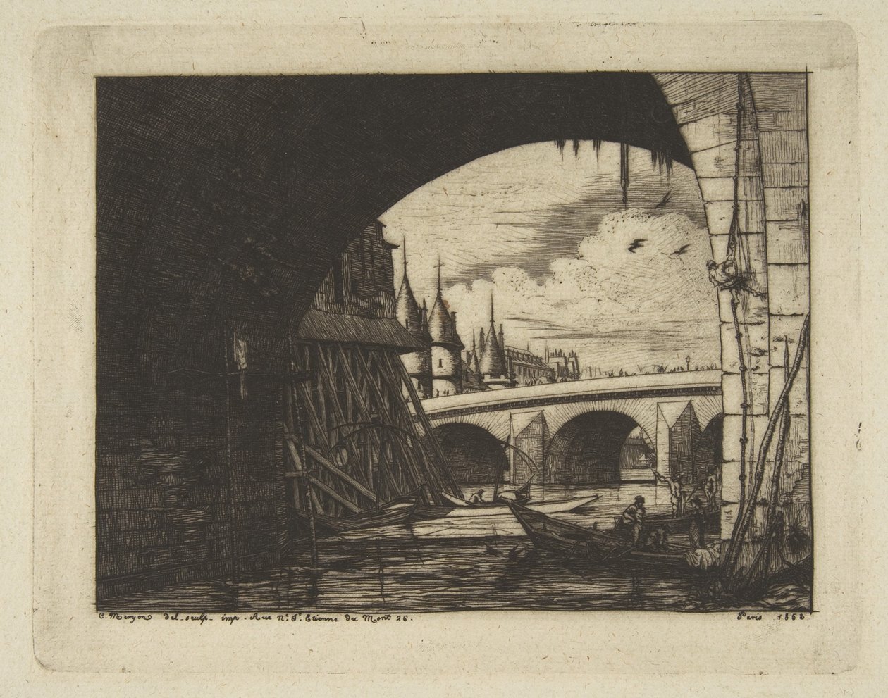 Arcade, Pont Notre-Dame, Paris, tiré de « Gravures de Paris » - Charles Meryon