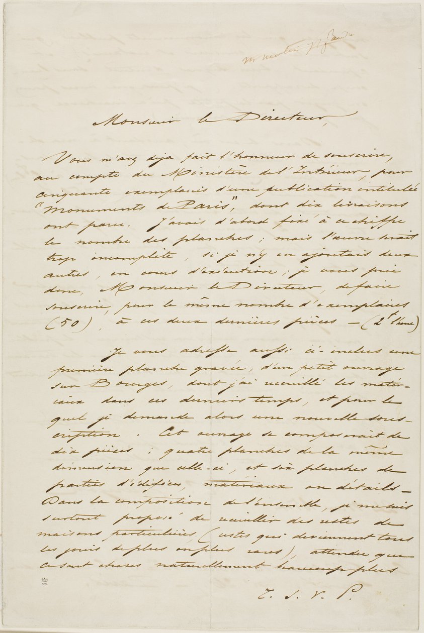 Lettre autographe de Charles Meryon - Charles Meryon