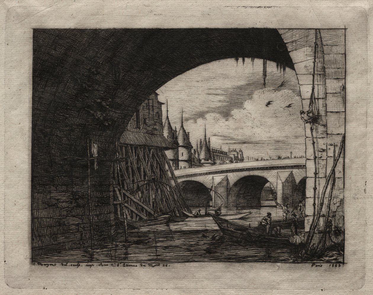 Eaux-fortes de Paris : Une arche du pont Notre-Dame, 1853 - Charles Meryon
