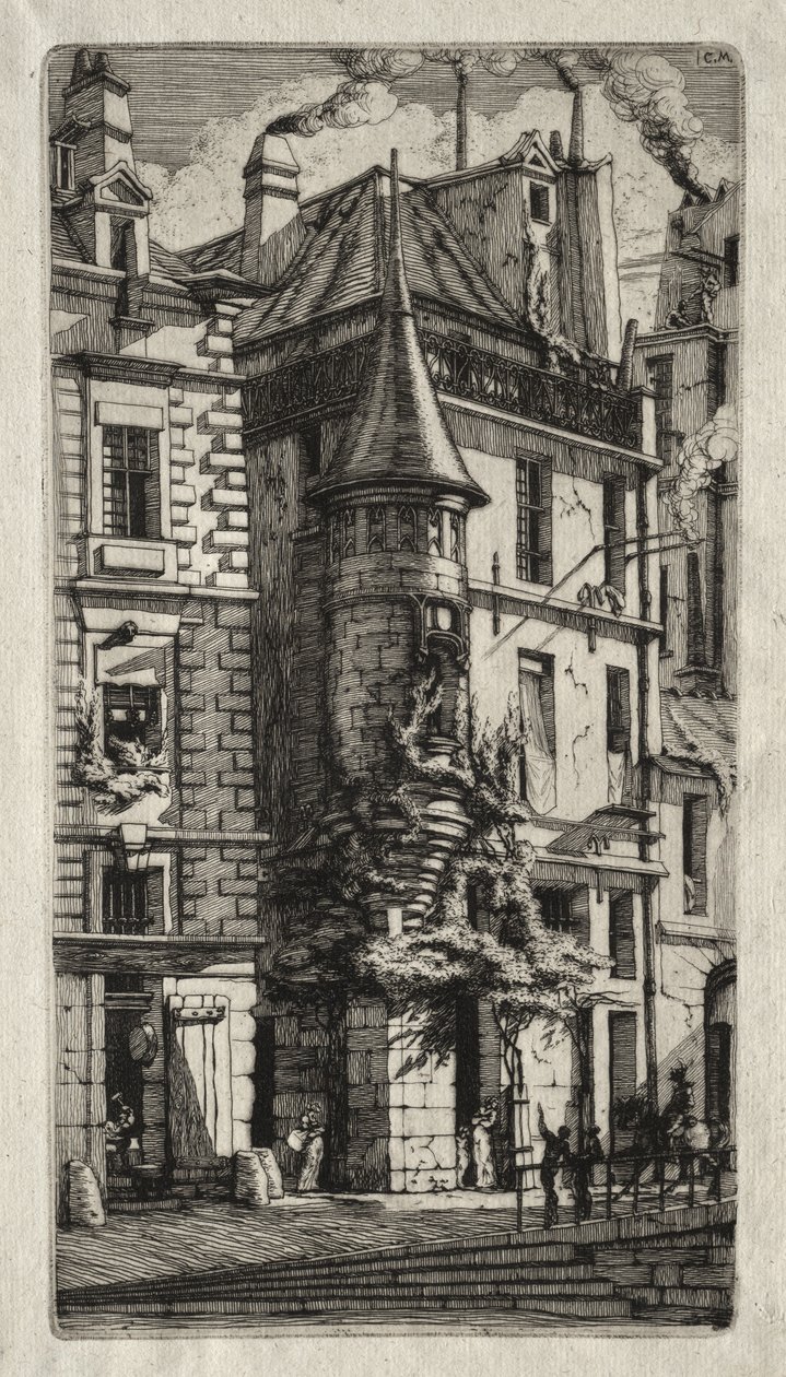 Gravures de Paris : Maison à tourelle, rue des Tisserands - Charles Meryon
