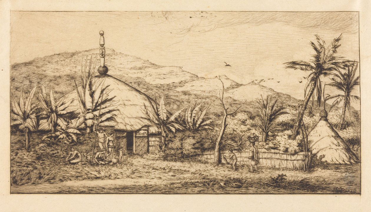 Nouvelle-Calédonie: Grande case indigène sur le chemin de Ballade à Poepo, 1845 (New Caledonia: Large Native Hut on the Road from Balade to Puebo, 1845) - Charles Meryon