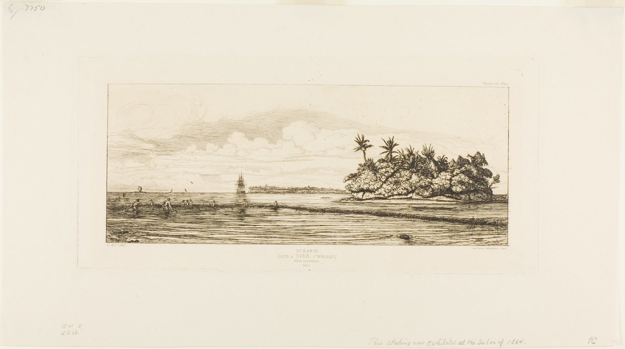 Océanie : Pêche, près des îles avec des palmiers dans le groupe Uea ou Wallis, 1845 - Charles Meryon