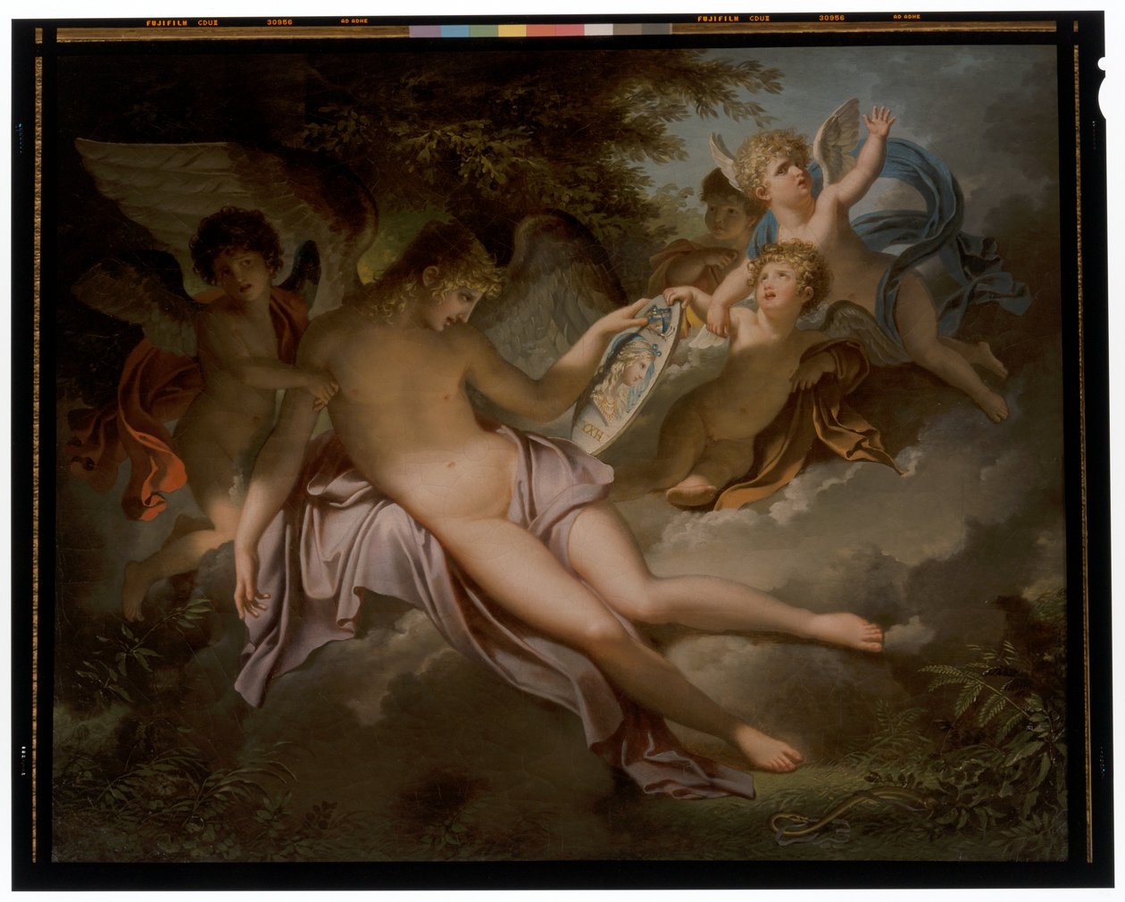 Cupidon pleure la perte de Psyché, dont il tient le portrait dans ses mains - Charles Meynier