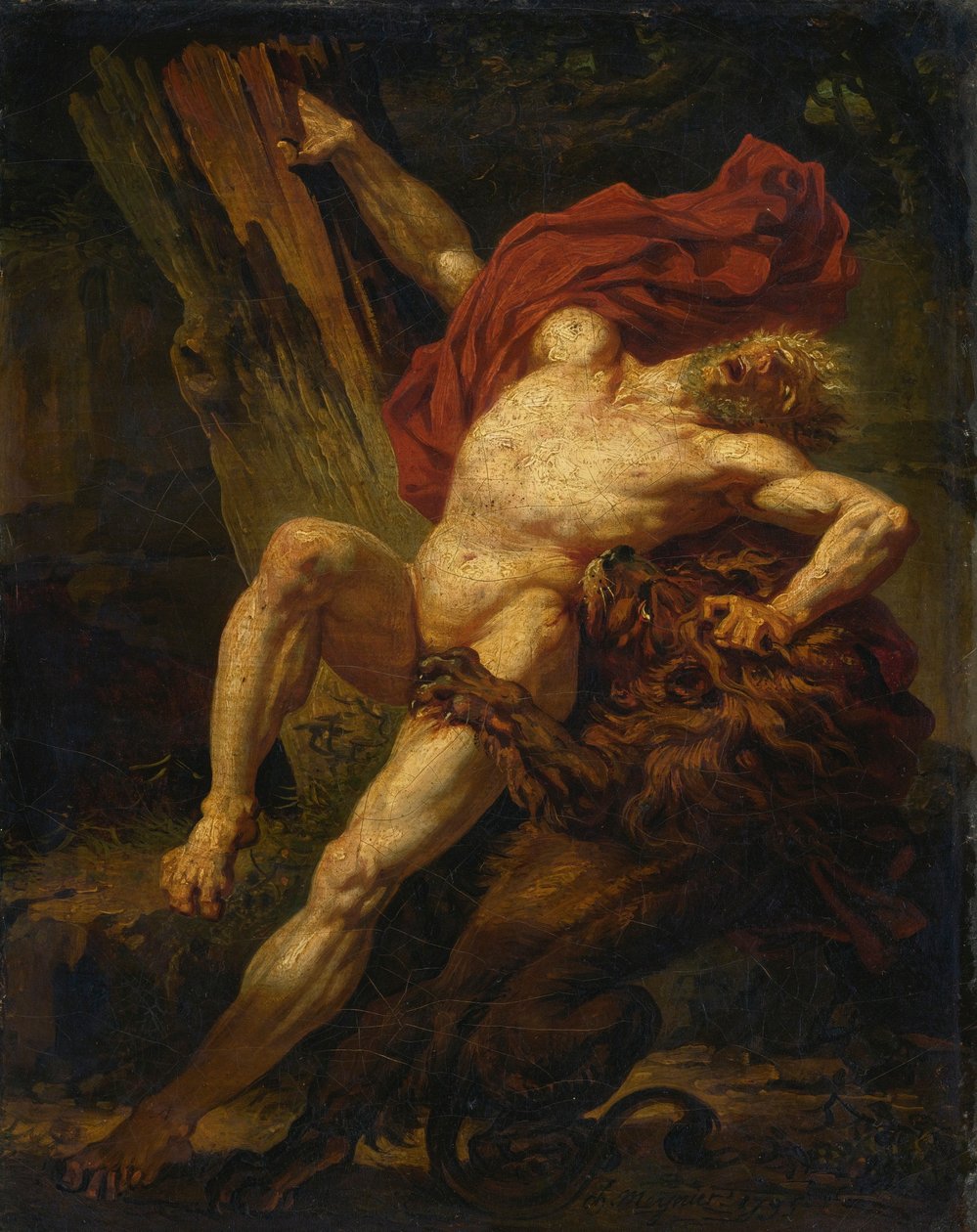 Milo de Croton attaqué par un lion - Charles Meynier