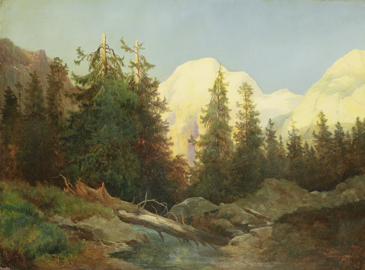 Coucher de soleil au Tyrol du Sud (huile sur toile) - Charles Morel