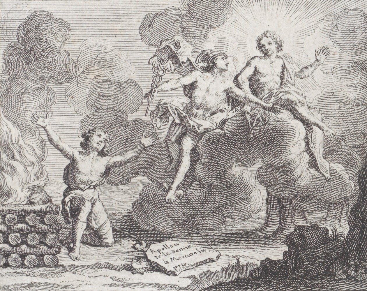 Apollon, Mercure et les bergères, Fable X dans La Motte, Fables Nouvelles, 1719 - Charles Nicolas Cochin