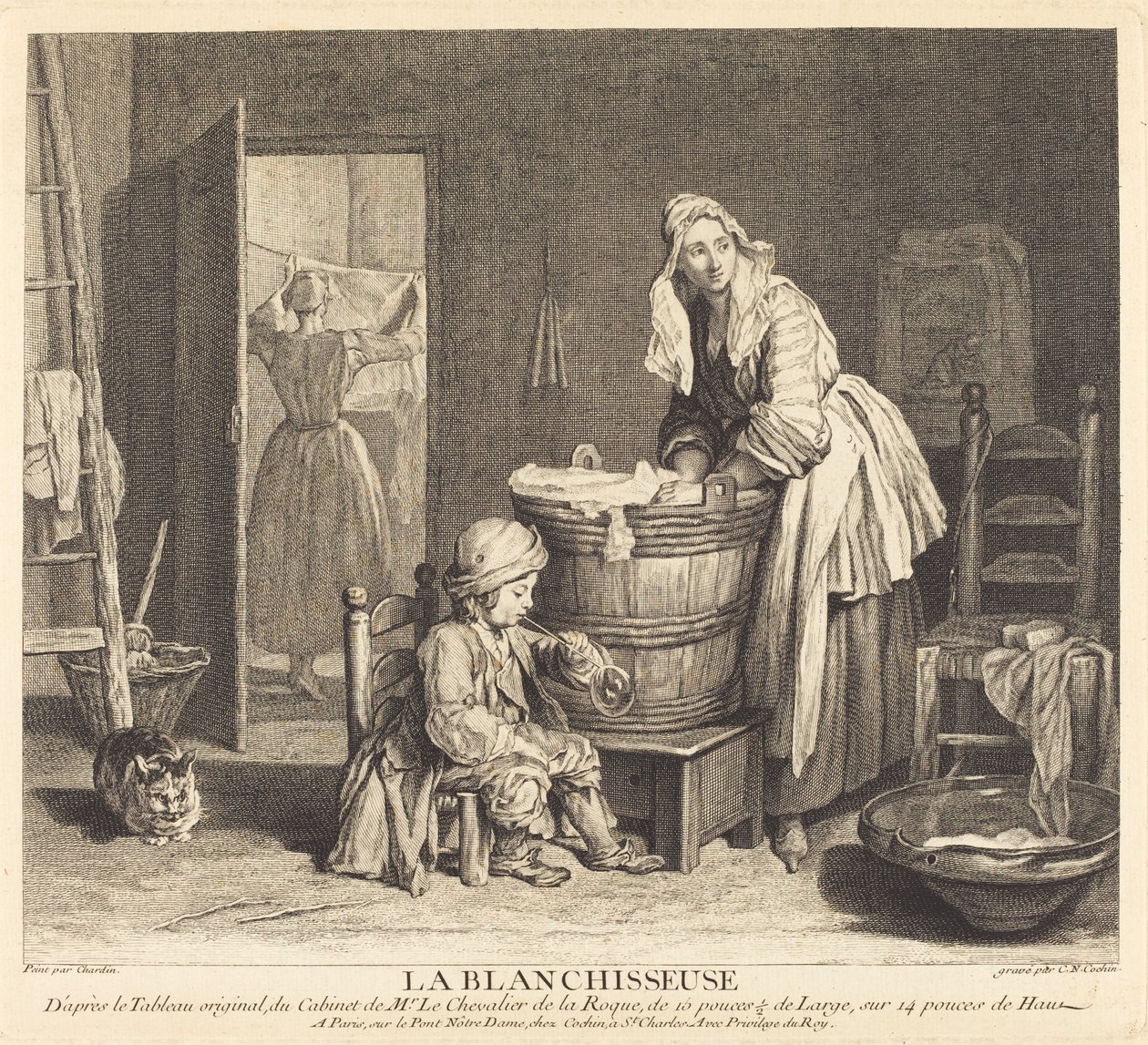 La Blanchisseuse - Charles Nicolas Cochin I after Jean Siméon Chardin