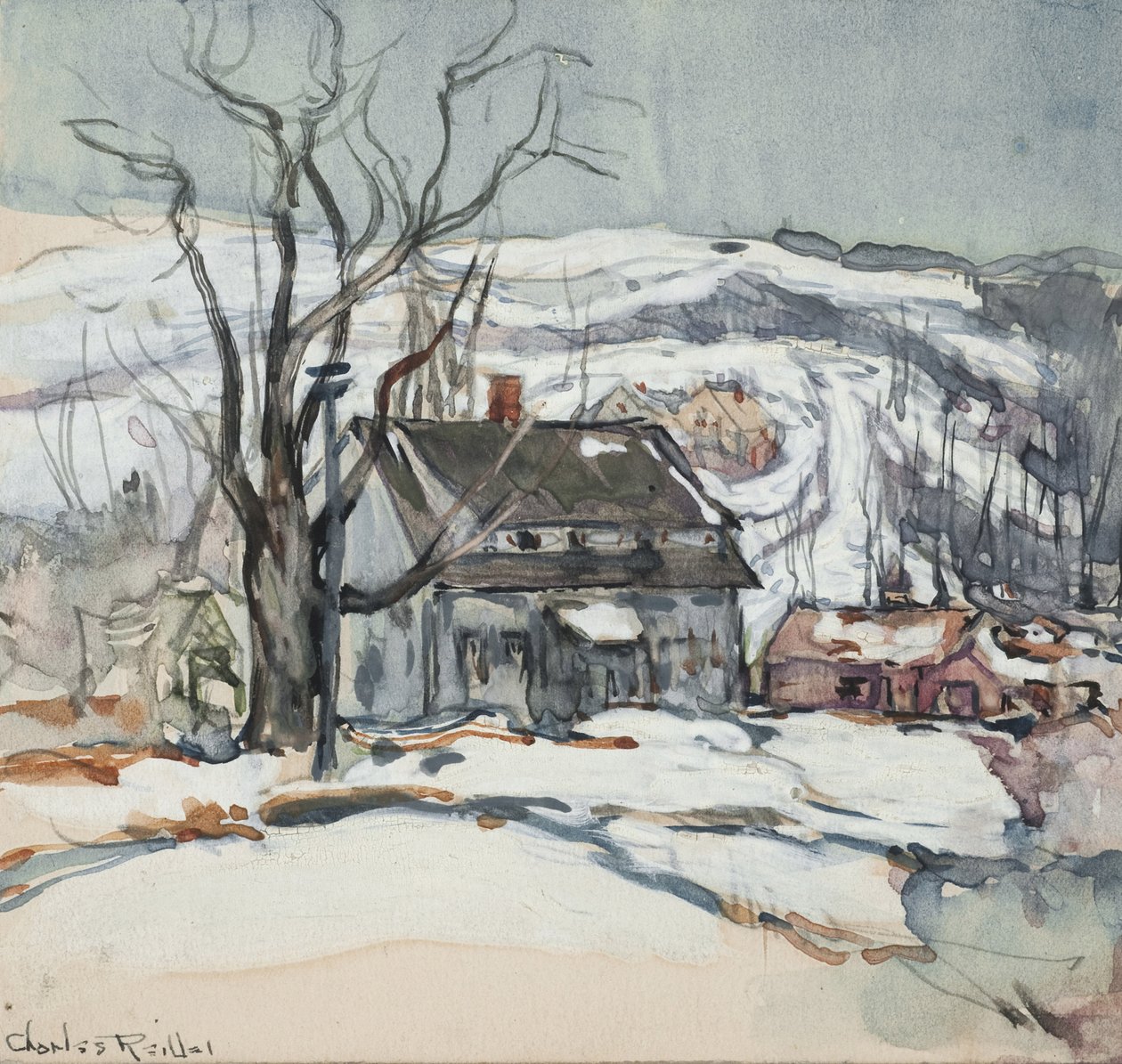 Maison et arbre en hiver - Charles P. Reiffel