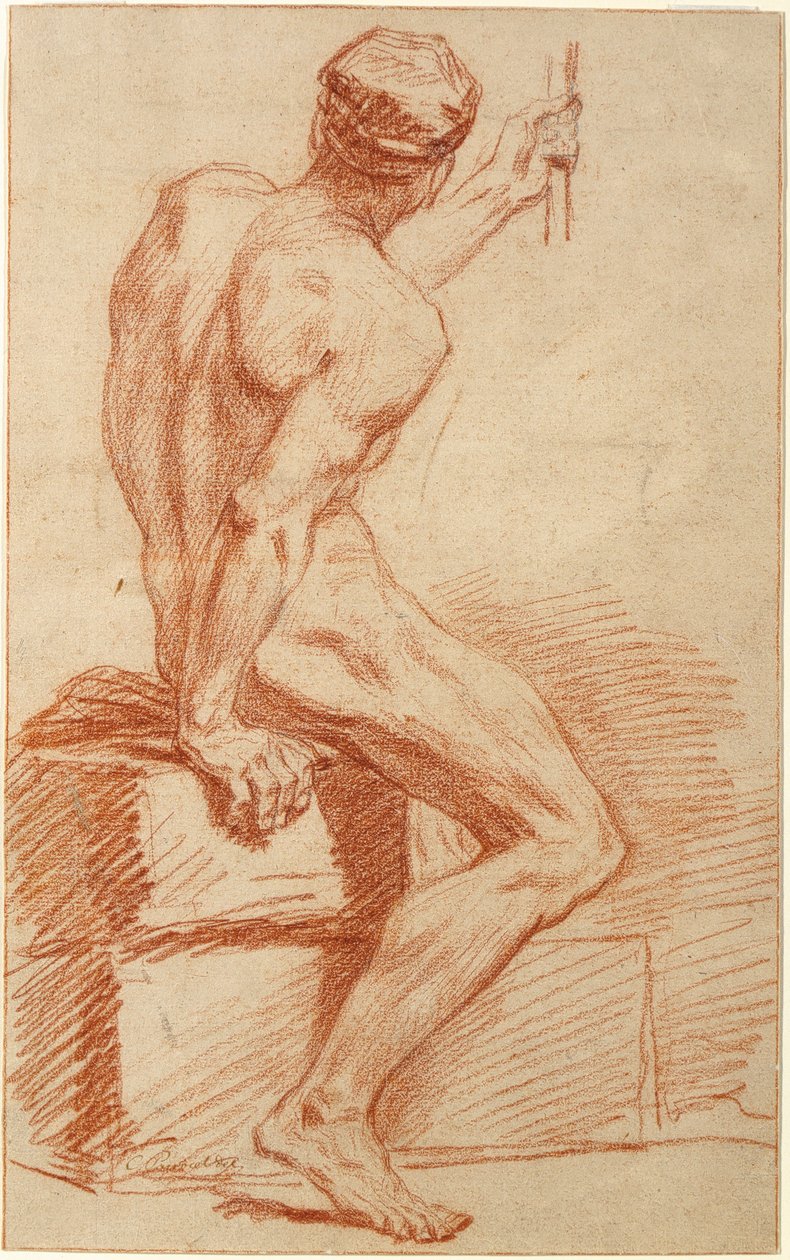 Étude de nu : homme assis, vu de dos - Charles Parrocel