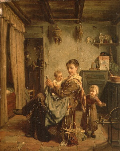 Cache-Cache, un intérieur avec mère et enfant - Charles Petit