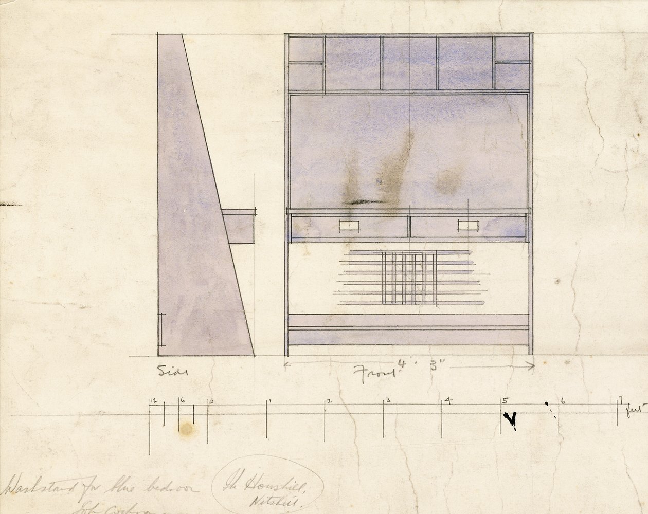 Design pour un lavabo, vue de côté et de face, 1904 - Charles Rennie Mackintosh
