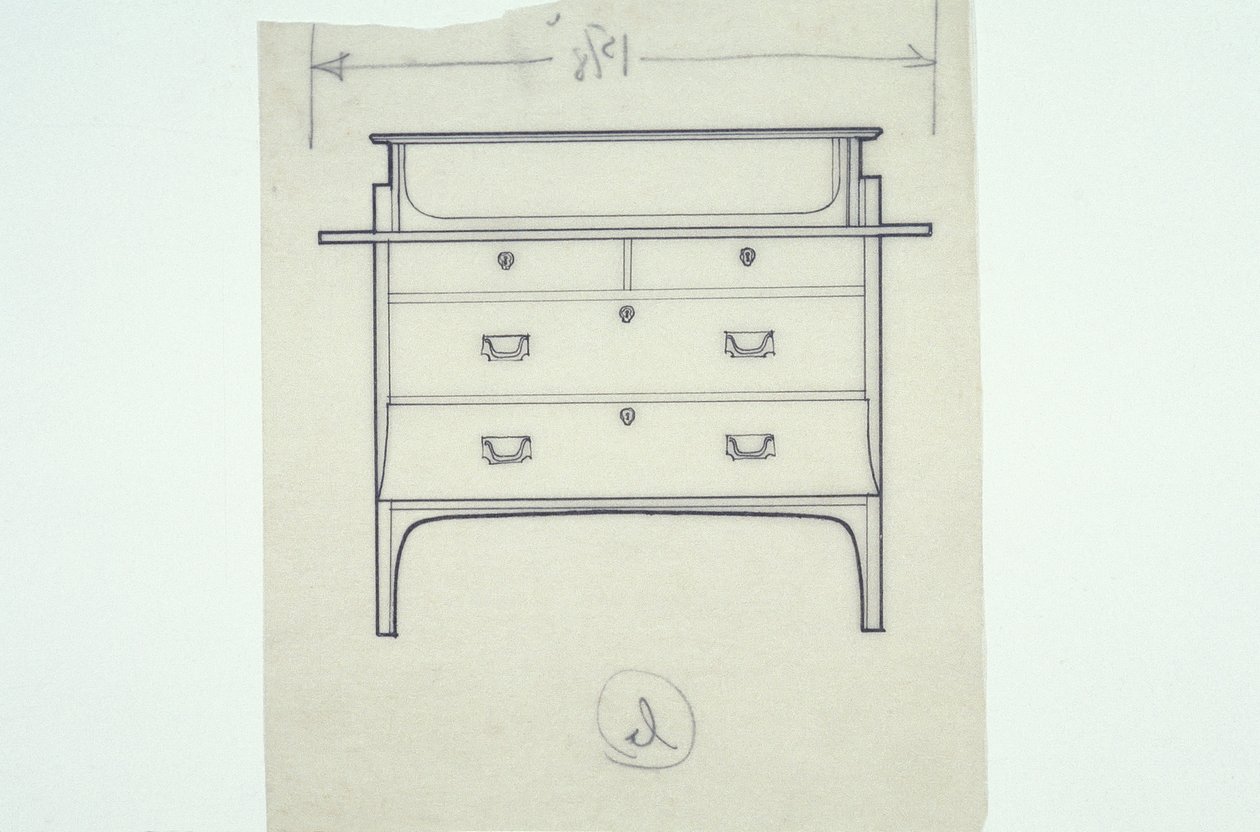 Dessin au trait de mobilier (un banc avec panneaux peints), c.1910 - Charles Rennie Mackintosh