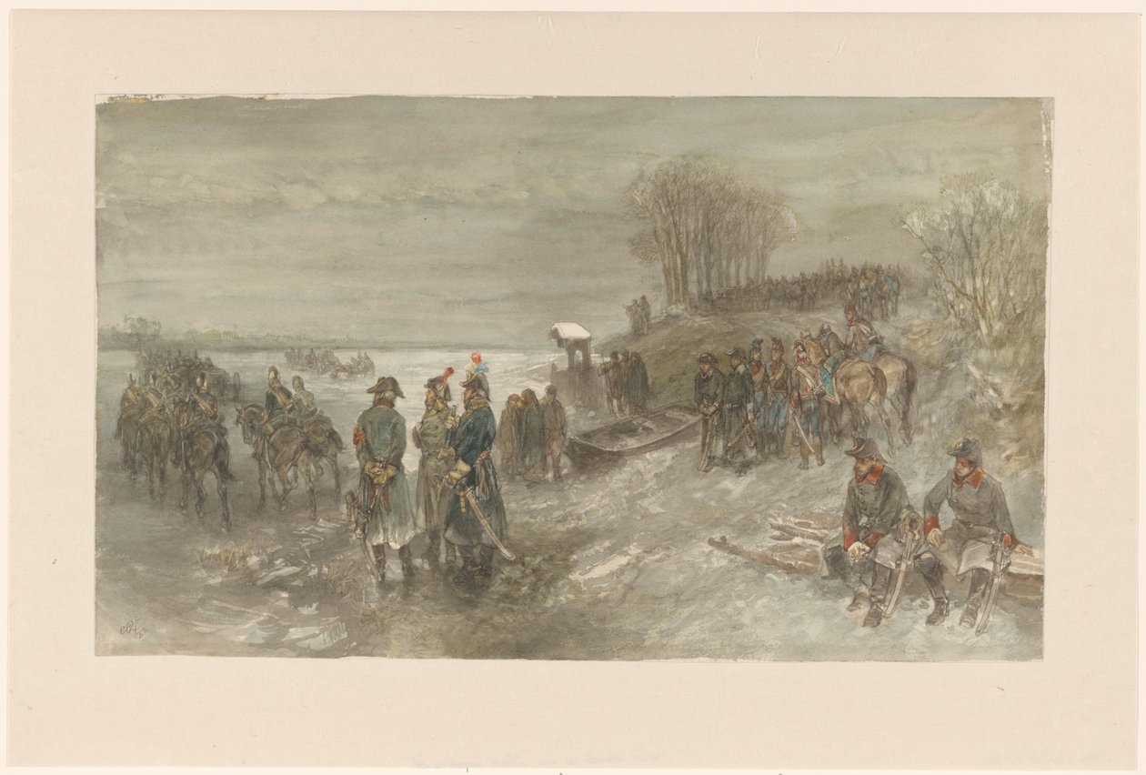 Troupes françaises traversant une rivière gelée - Charles Rochussen